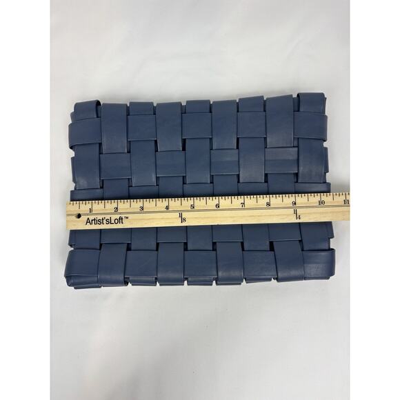 Remi / Reid Anthropologie Lindy Woven Clutch Shoulder Bag Blue Vegan Leather Gol - Picture 6 of 8